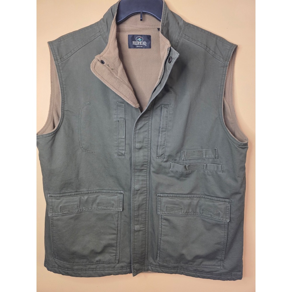 RedHead Mens Canvas Field Vest Olive Green Fleece Lined Utility Hunting Large